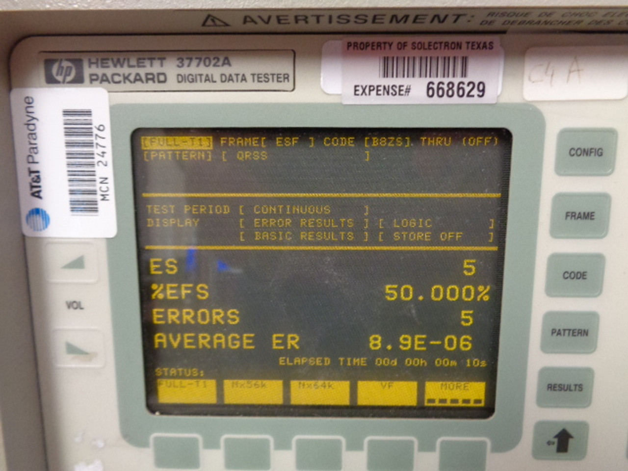 Hewlett Packard 37702A Digital Data Tester w/ opt: 001 H02