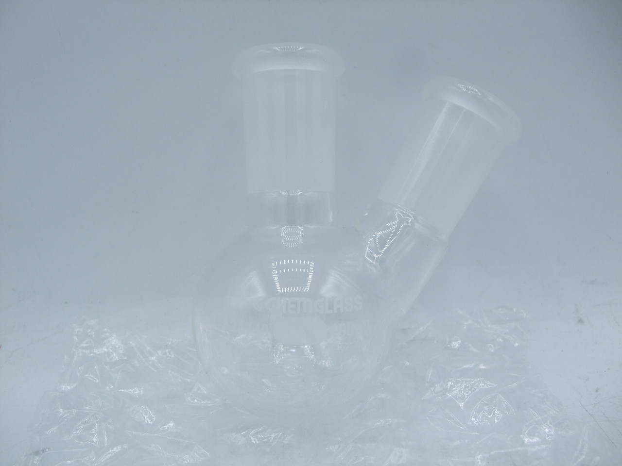 Chemglass CG-1520-02 Pallone Fondo Tondo Vetro Pesante, 100 Ml, 2 Colli Angolati