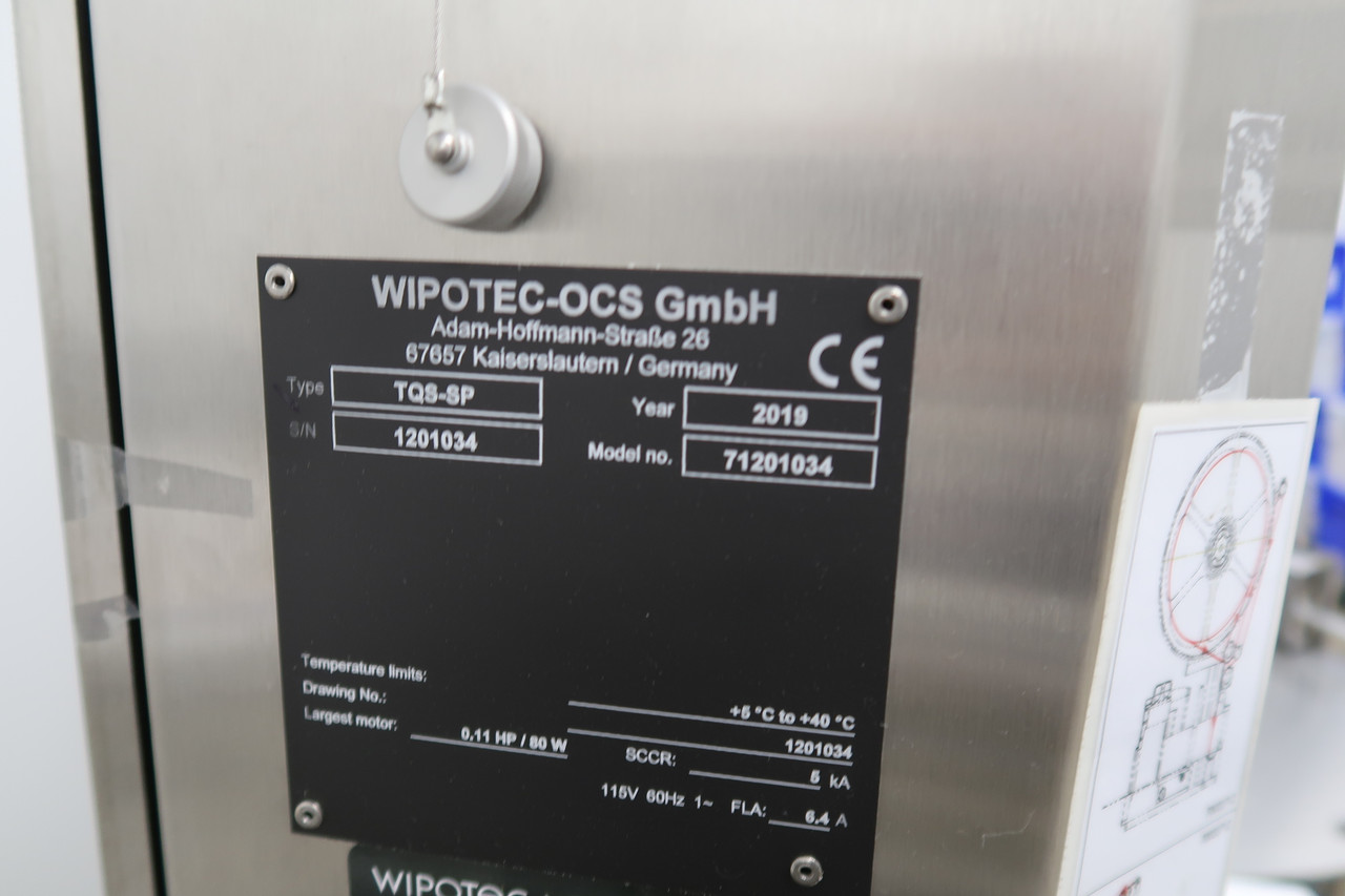 Wipotec TQS-SP Serialization, Tamper Evident Unit w/ Table, Herma Labelers (yr 2019)