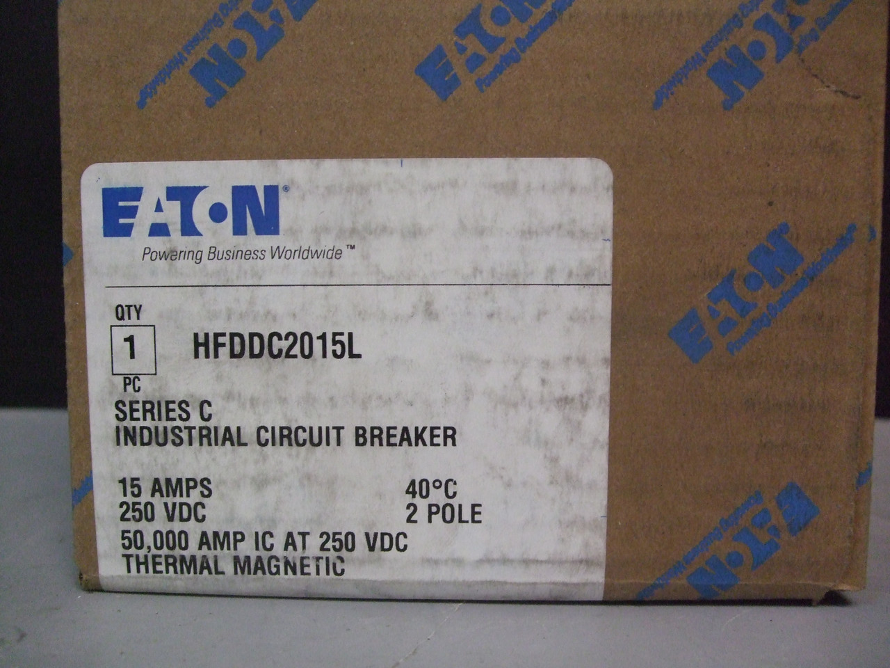 Eaton HFDDC2015L 2 Pole Industrial Circuit Breaker, 15 Amps - New In Box