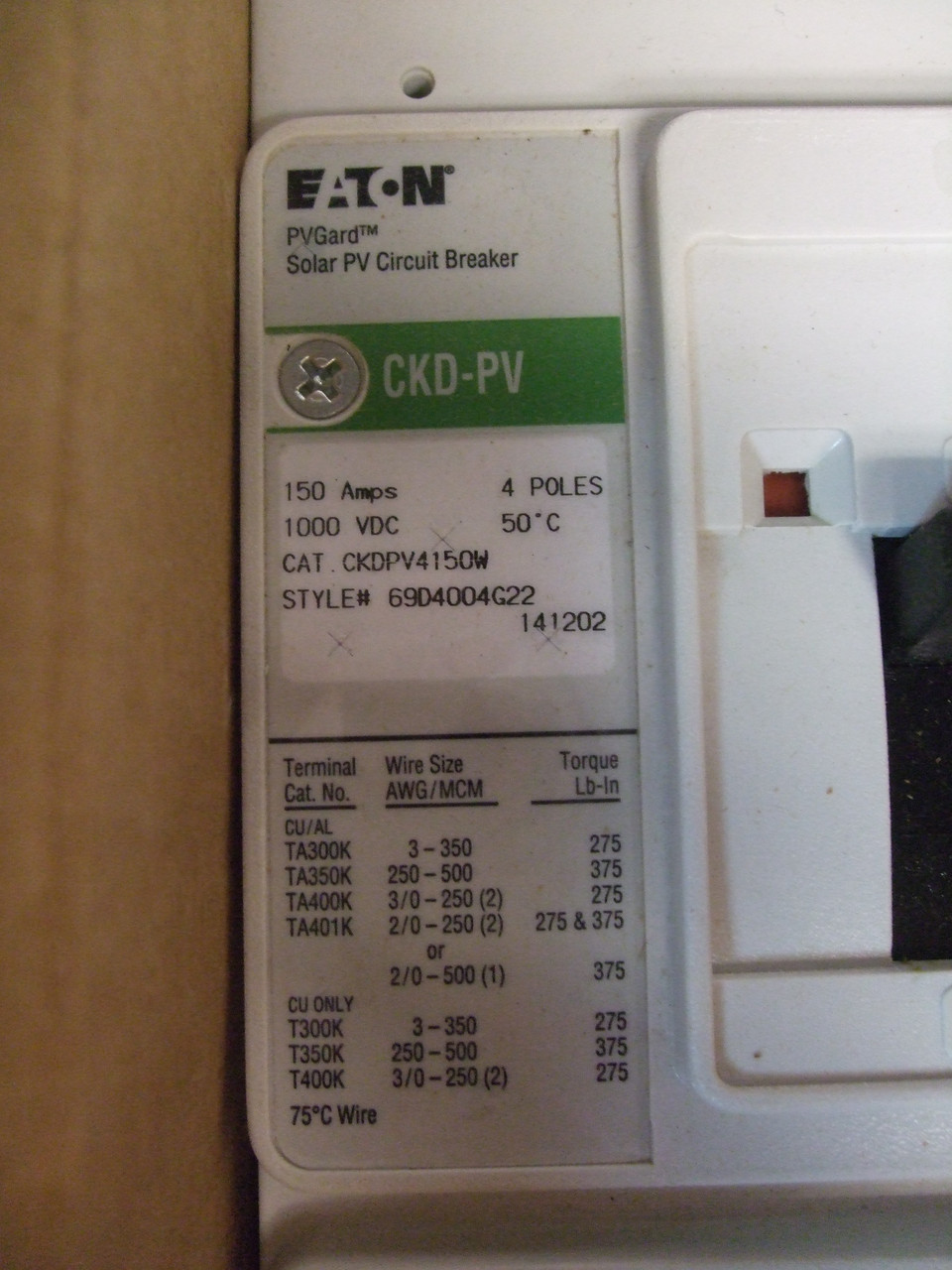 (New) Eaton CKDPV4150W Series C Industrial Circuit Breaker, 150 Amps, 4 Pole