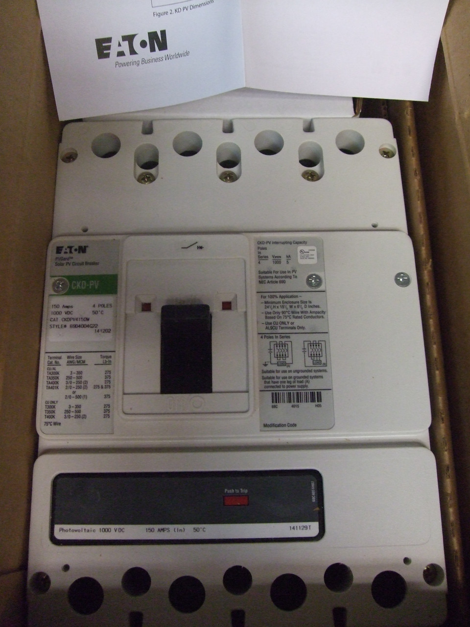 (New) Eaton CKDPV4150W Series C Industrial Circuit Breaker, 150 Amps, 4 Pole