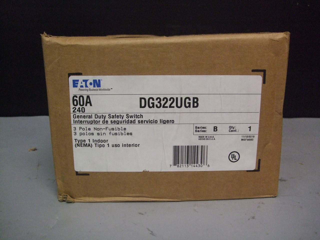 Eaton DG322UGB 60 Amp. Heavy Duty Safety Switch, 3 Poles - New