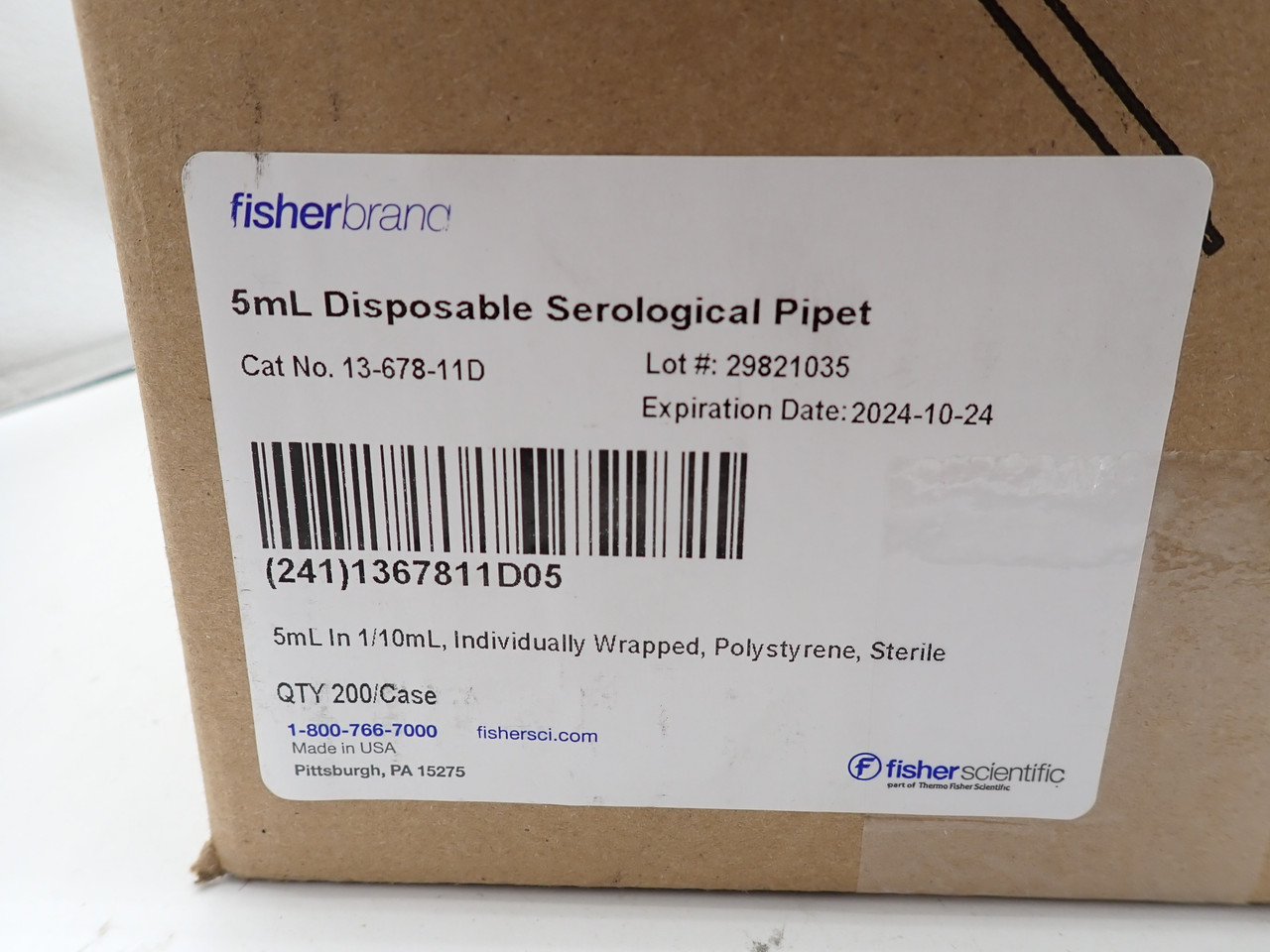 Fisherbrand 13-678-11D 5mL Disposable Serological Pipet QTY 200