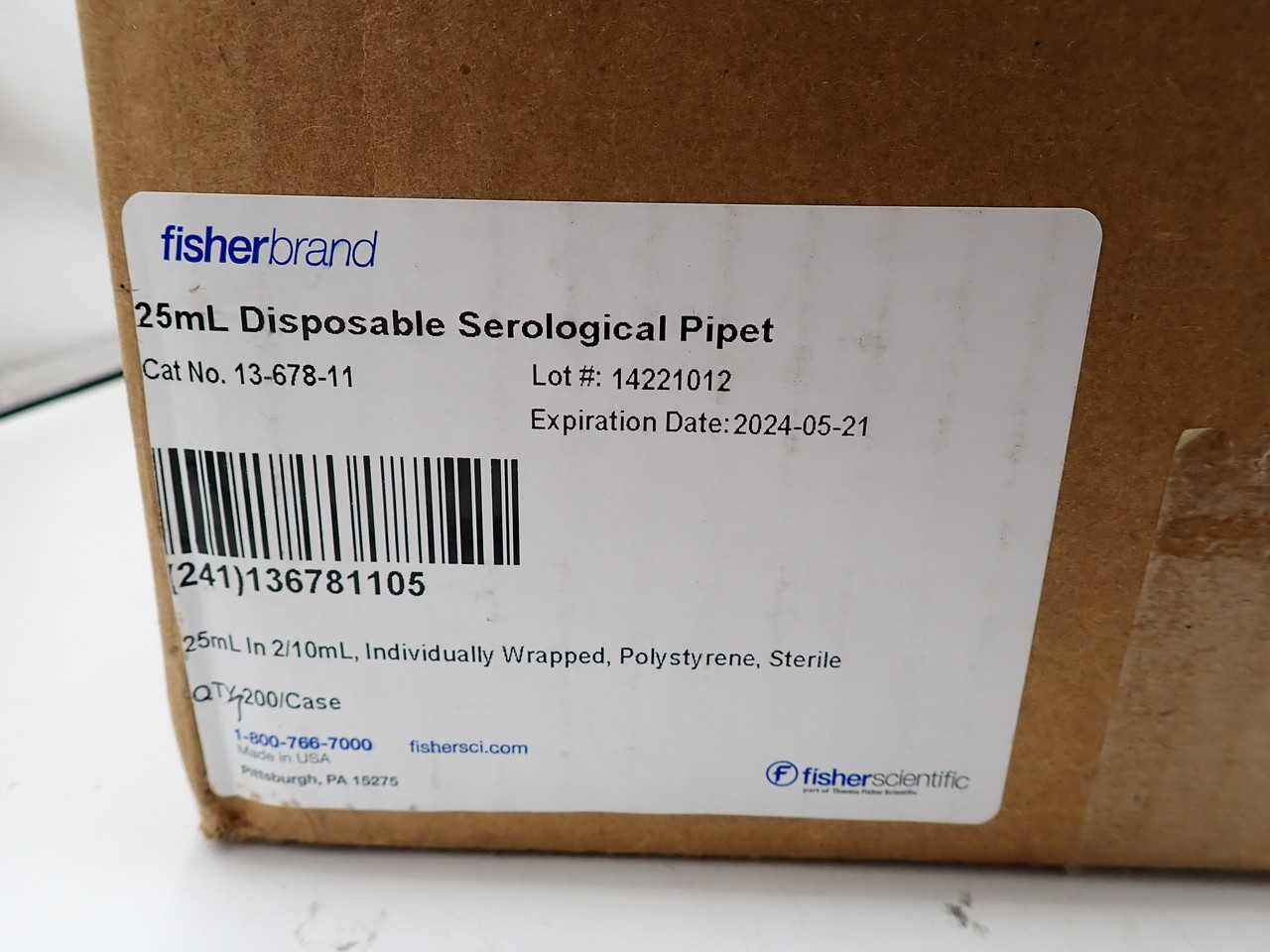 Fisherbrand 13-678-11 25mL Disposable Serological Pipet QTY 200