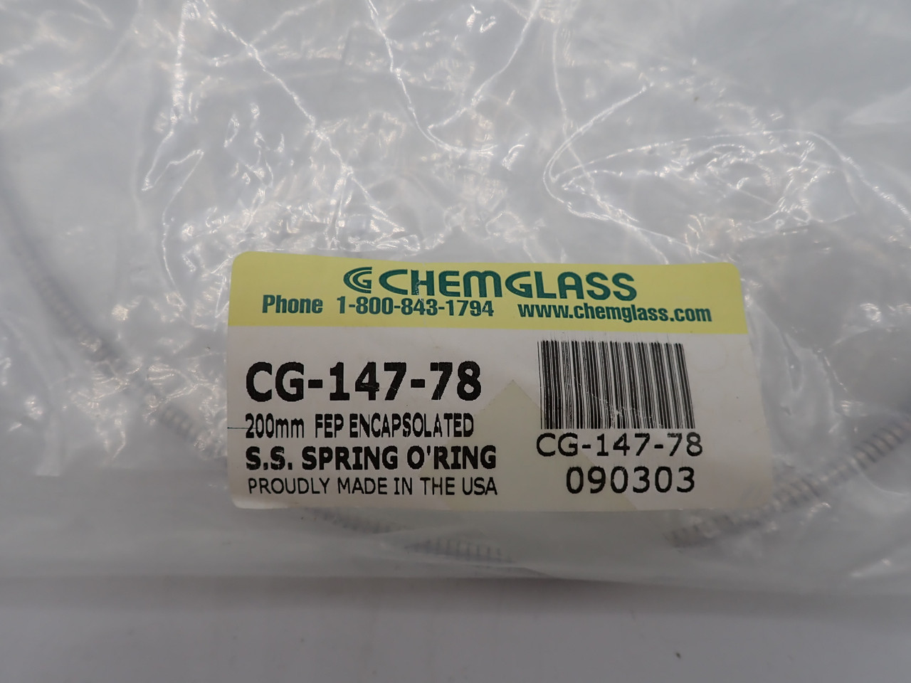 Chemglass CG-147-78 200mm Fep Encapsulated S.S. Spring O'Ring