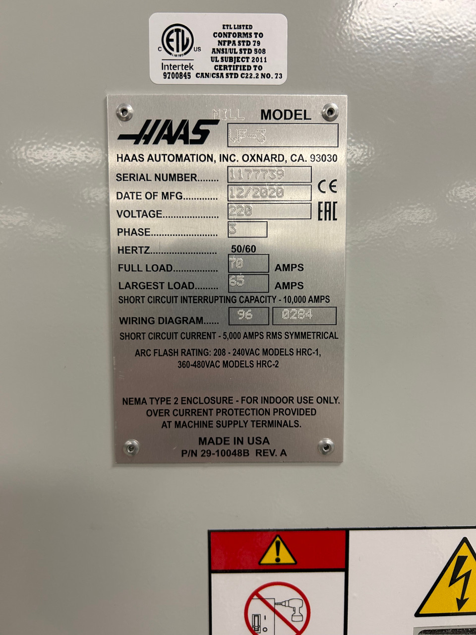 Haas Model VF3 CNC Machining Center (2020)