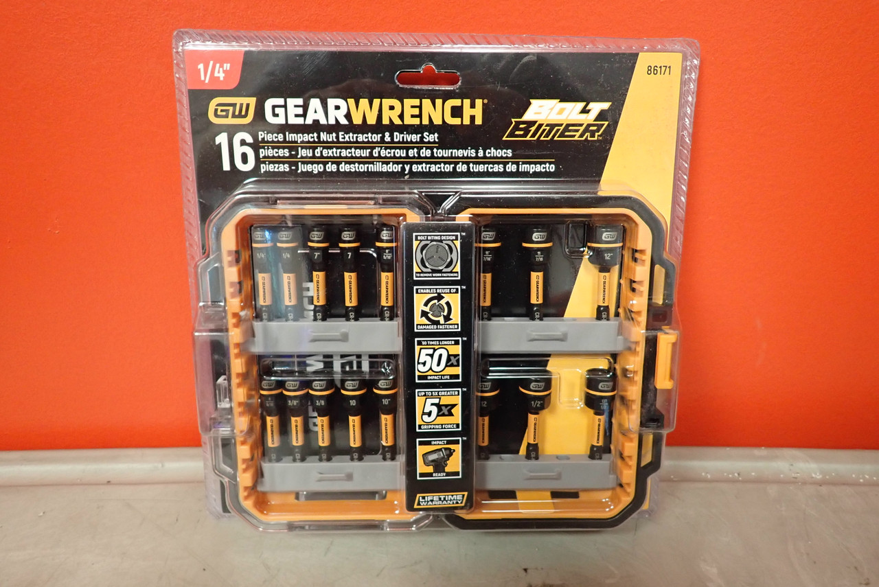 Gear Wrench 86171 Bolt Bitter 16-Piece Impact Nut Extractor & Driver Set, 1/4"