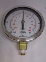 Winters Pressure Gage, -30 in Hg - 15 psi, -100 - 100 kPa