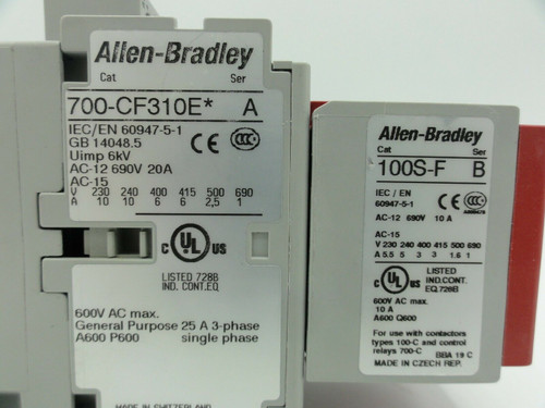 AB 700S-CF620EJC SER A DEVICE w/ 700-CF310E SER A Relay & 100S-F CONTACTOR SER B