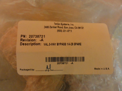 Tecan Systems Inc. P/N 20738721 3-Way Bypass Valve, 1/4-28 Spare