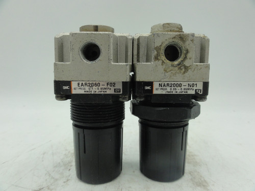 Lot of 2 SMC Pressure Regulator, EAR2060-F02, NAR2000-N01
