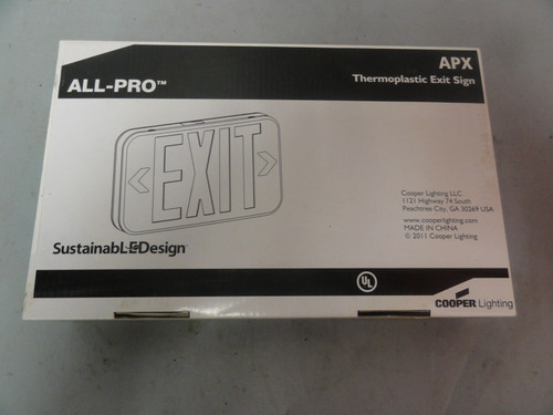 Cooper Lighting APX7R All-Pro Thermoplastic Exit Sign- Brand New (Open Box)