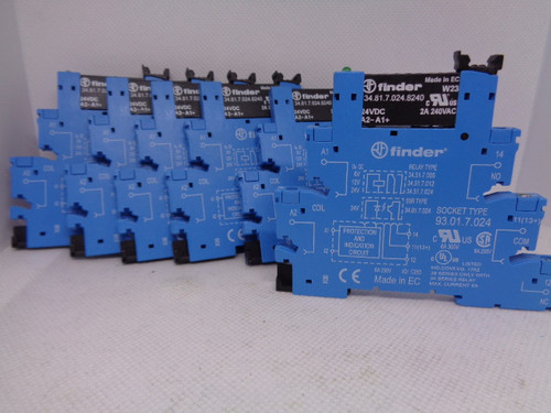 (6) Finder 93.01.7.024 Relay Sockets w/ 34.81.7.024.8240 Relays