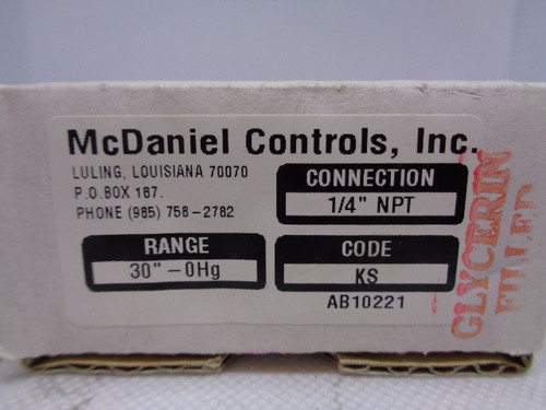 McDaniel Controls Inc. Pressure Gage, 30"-0Hg, 1/4" NPT, Code KS, AB10221