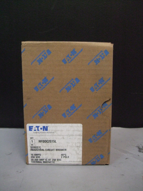 Eaton HFDDC2015L 2 Pole Industrial Circuit Breaker, 15 Amps - New In Box
