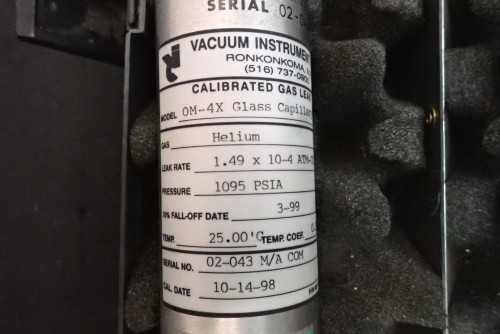 Vacuum Instruments OM-4X Calibrated Helium Gas Leak Tank