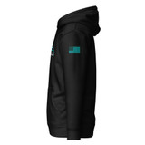 Aqualux Pullover Hoodie in Black, left sleeve with Aqualux print