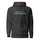 Aqualux Pullover Hoodie in Charcoal Heather, front with Aqualux logo