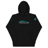 Aqualux Pullover Hoodie in Black, flat front view with Aqualux logo