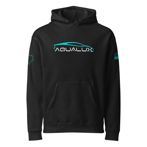 Aqualux Premium Heavyweight Hoodie in Black, front with Aqualux logo