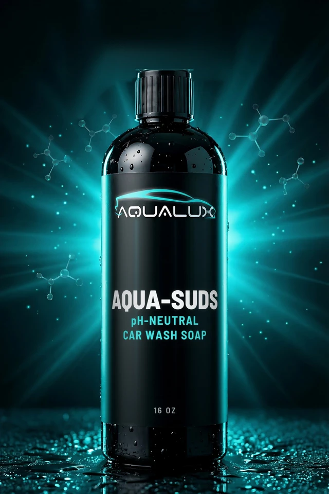 AQUA-SUDS pH-neutral car wash soap, 16 oz black bottle by Aqualux Detail Supply