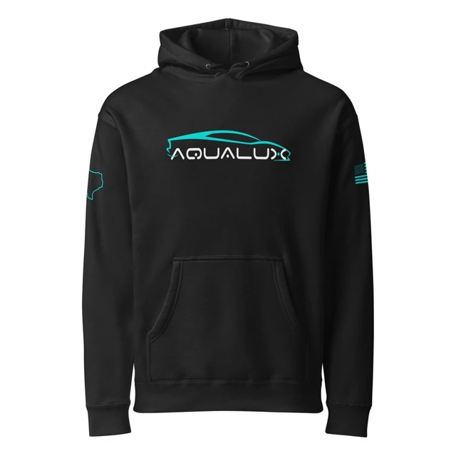 Aqualux Premium Heavyweight Hoodie in Black, front with Aqualux logo