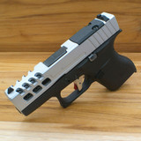 GLOCK 43 SLIDE STYLE #8 SILVER COMPLETE WITH BLACK BARREL RMSc CUT