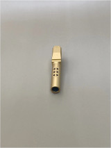 Gold TiN Glock 43/43X Ported barrel shown at an angle on a light background, highlighting its ported design and extended profile.

Angled view of a Gold TiN ported Glock 43/43X barrel on a light surface.