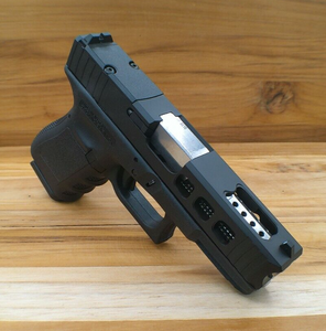 GLOCK 19 PATTERN SLIDE STYLE #11 COMPLETE ASSEMBLY WITH POLISHED STAINLESS PORTED BARREL GLOCK 19 PATTERN SLIDE STYLE #11 COMPLETE ASSEMBLY WITH POLISHED STAINLESS PORTED BARREL