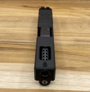 GLOCK 19 PATTERN SLIDE STYLE #9 COMPLETE ASSEMBLY WITH BLACK PORTED BARREL GLOCK 19 PATTERN SLIDE STYLE #9 COMPLETE ASSEMBLY WITH BLACK PORTED BARREL