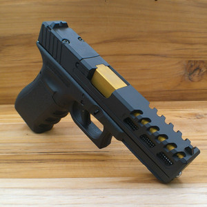 GLOCK 17 PATTERN SLIDE STYLE #8A COMPLETE ASSEMBLY WITH GOLD TIN BARREL RMR CUT GLOCK 17 PATTERN SLIDE STYLE #8A COMPLETE ASSEMBLY WITH GOLD TIN BARREL RMR CUT
