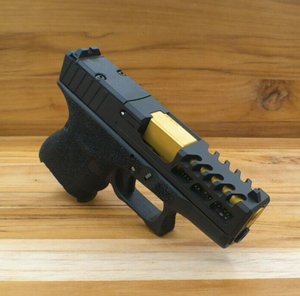 GLOCK 26 PATTERN SLIDE STYLE #8A COMPLETE ASSEMBLY WITH GOLD TIN BARREL RMR CUT GLOCK 26 PATTERN SLIDE STYLE #8A COMPLETE ASSEMBLY WITH GOLD TIN BARREL RMR CUT