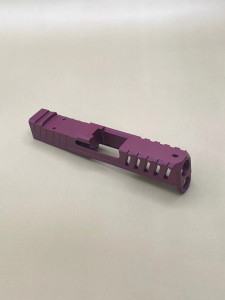 Black Cherry CERAKOTE® Kineti-Tech Velocity Slide for Glock® 43/43X with geometric bullnose for smooth draw and reholstering. Includes lightening ports, front serrations, and optic-ready design for RMSc footprint optics.

Black Cherry Kineti-Tech Velocity Slide for Glock 43/43X with geometric bullnose and optic cut for RMSc optics.