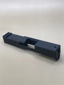 Image of the Kineti‑Tech Glock 26 Gen 3 Serrated Beveled Stripped Slide in Armor Black Cerakote, featuring deep‑cut front and rear serrations, beveled edges, and an RMR optic cut for custom pistol builds.

Kineti‑Tech Glock 26 Gen 3 Serrated Beveled Stripped Slide with Armor Black Cerakote, showing front serrations and beveled cuts.