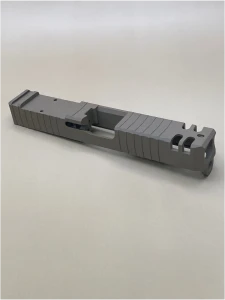 Angled left‑side view of the Kineti‑Tech Phantom Stripped Slide for Glock® 19 Gen 3 featuring a bull nose profile, aggressive front and rear serrations, and FDE Cerakote finish.

Kineti‑Tech Phantom FDE stripped slide for Glock 19 Gen 3 with bull nose and deep serrations