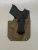 Black Glock 43/43X pistol seated in a carbon fiber texture holster, showing fit, retention, and clip positioning.

Glock 43/43X in carbon fiber texture Kydex holster with belt clip.