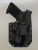 Glock pistol seated in a carbon fiber kydex texture holster, Black, showing fit, retention, and clip positioning.

Black carbon fiber kydex texture holster with belt clip.