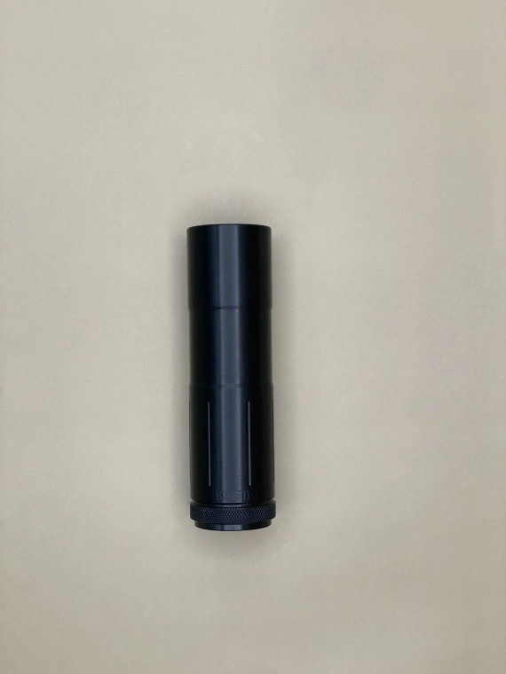 Linear‑slot barrel shroud tube measuring 5 5/8 inches length with knurled base featuring a smooth black finish and elongated straight slots machined parallel to the tube axis. Designed as a replacement barrel shroud tube for proper barrel coverage and secure installation.

Linear-slot barrel shroud tube with knurled base in black finish.