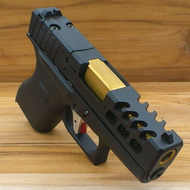 GLOCK 43 SLIDE STYLE #8 COMPLETE WITH GOLD BARREL RMSc CUT