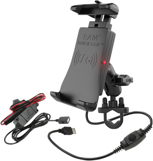 Ram Mounts Quick-Grip Waterproof Wireless Charging Mount w/ U-Bolt and Hardwire Charger