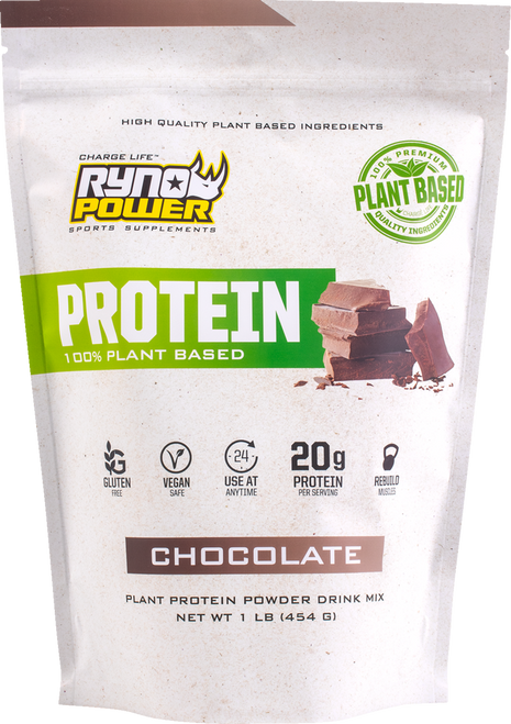 Ryno Power Premium Plant-Based Protein Powder - Chocolate - 1 lb - 10 Servings