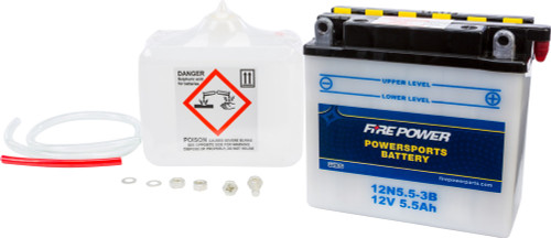 Fire Power Battery w/Acid 12N5.5-3B - 12V - Fits: Yamaha