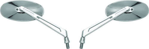 BikeMaster Oval Mirror Machined Arm w/10mm/Yam 10mm/HD Adapters - Pair - Chrome