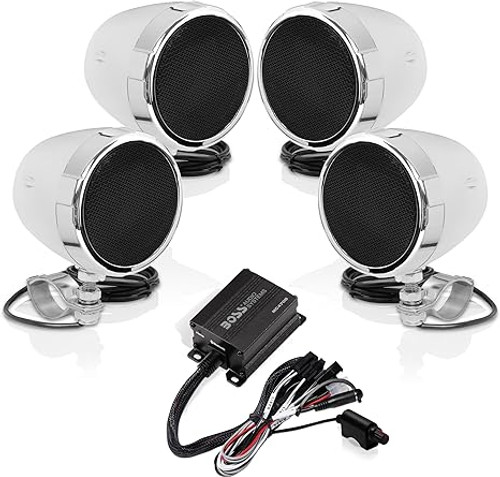 Boss Audio Systems Motorcycle Speaker Amplifier/ Bluetooth/ 3in Speakers Pair- Chrome