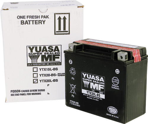 Yuasa YTX20L-BS Maintenance Free Battery - Fits: Arctic Cat, Bombardier, Buell, Can-Am, Eric Buell Racing, Excelsior-Henderson, Harley Davidson, Honda, Indian, Kawasaki, Kymco, Moto, Guzzi, Polaris, Suzuki, Triumph, Victory, Yamaha, Zero