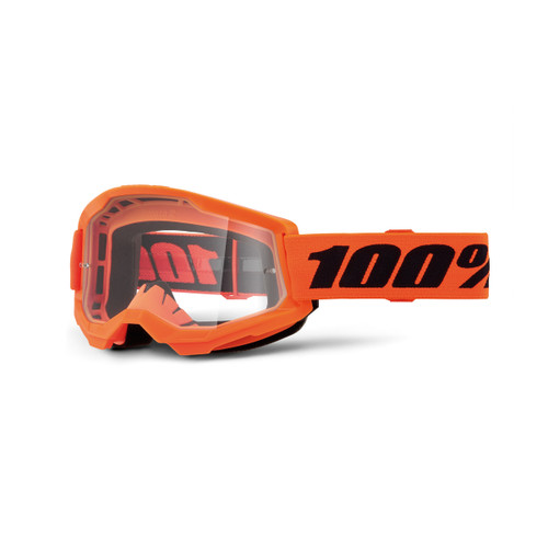100% Strata 2 Jr Goggles - Neon Orange Frame - Clear Lens