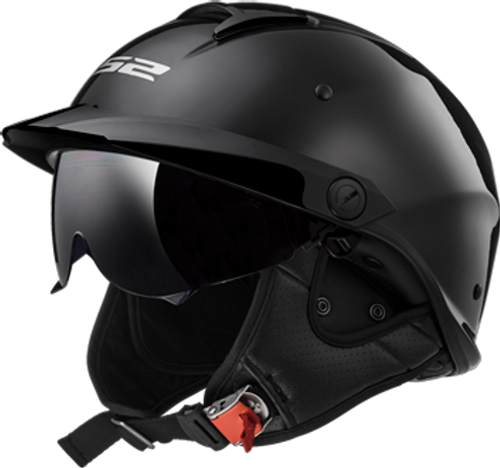 LS2 Rebellion Solid Half-Face Helmet w/ SunShield - Gloss Black - 2XL