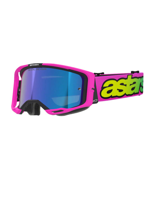 Alpinestars Vision 8 Vista Goggles - Pink Fluo Frame / Yellow Fluo Strap / Mirror Blue Lense Alpinestars Vision 8 Vista Goggles - Pink Fluo Frame / Yellow Fluo Strap / Mirror Blue Lense