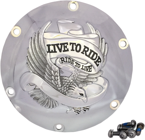 Drag Specialties Live To Ride Derby Cover - 6-Hole - Chrome - Fits: 2004-2021 Harley-Davidson (see list) #1107-0629
